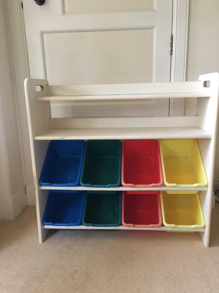 kids storage unit with boxes